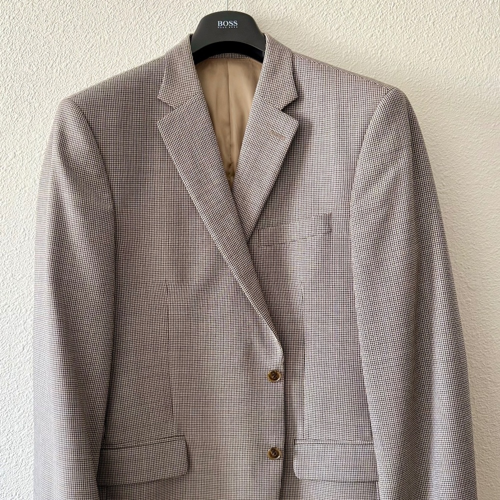 Peter Millar Houndstooth Sport Coat (Brown/Tan, 44L)
